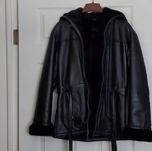 Wilson's Leather faux fur lining belted with hood